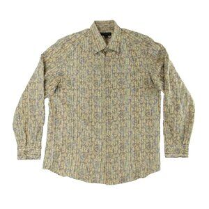 Jhane Barnes Mens Dress Shirt L Tan Paisley Silk Long Sleeve Button Down